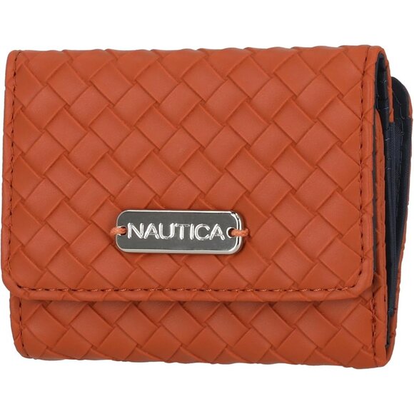 Nautica Women's Rowers End Small Wallet Woven Cognac RFID Bifold Compact Purse - Picture 1 of 3